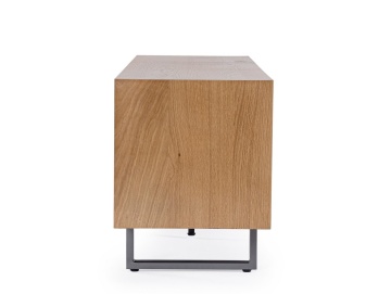 Comodă TV Garwood, cu 3 uși, din MDF furniruit cu stejar și oțel, 160x42x55 cm - Img 4