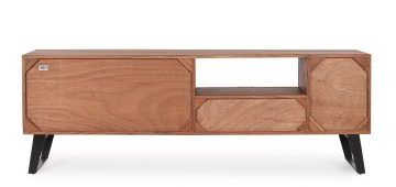 Comodă TV ISAR, 175 cm, cu 3 uși și 1 sertar încrustate manual, din lemn de salcâm și metal, 175x40x60 cm - Img 3