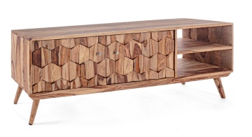 Comodă TV Kant, 2 uși, din lemn masiv de sheesham, finisaj natural, 145x35x49 cm