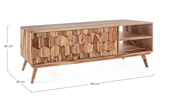 Comodă TV Kant, 2 uși, din lemn masiv de sheesham, finisaj natural, 145x35x49 cm - Img 2