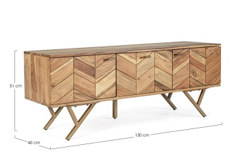 Comodă TV Raida, cu 3 uși, din lemn de acacia, finisaj vopsit, 130x40x51 cm - Img 2
