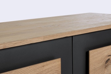 Comodă TV Stanwood, 160 cm, din MDF furniruit cu stejar și picioare din oțel, finisaj natural, 160x40x57 cm - Img 7