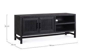 Comodă TV Weston, 130 cm, 2 uși și 2 sertare, din lemn de mango cu inserții din ratan, 130x40x55 cm - Img 2