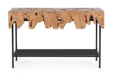 Consolă Grenada, din rădăcină de tec și oțel, 120x40x77 cm - Img 3