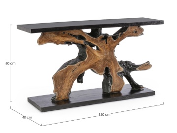 Consolă Marwood, 150 cm, design unic din rădăcini de tec și lemn de suar, finisaj nitrocelulozic, 150x40x80 cm - Img 2