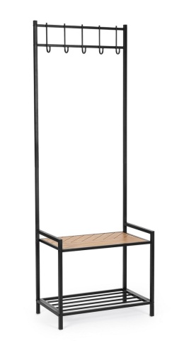 Cuier Haldor cu 5 cârlige și raft, din oțel și MDF, negru și natur, 64.5x37.5x180 cm