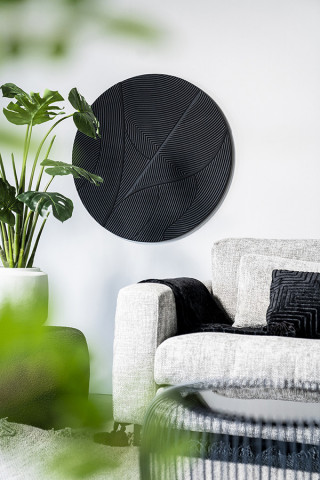 Decoratiune de perete rotunda din MDF 90 cm neagra - Img 2