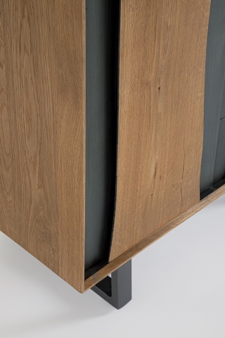 Dulap living Garwood, 2 uși și 2 sertare, din MDF furniruit stejar și oțel, cu închidere amortizată, finisaj natural, 80x42x120 cm - Img 5