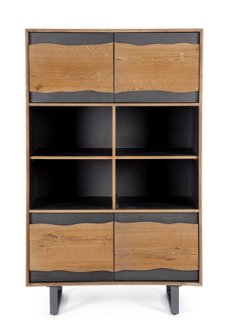 Dulap living Garwood, 4 uși, din MDF furniruit stejar și oțel, cu închidere amortizată, finisaj natural, 90x42x150 cm - Img 2