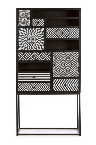 Dulap living Janesh, 4 uși, 6 sertare, cu mozaic din rășină, lemn de mango, 90x35x180 cm - Img 3