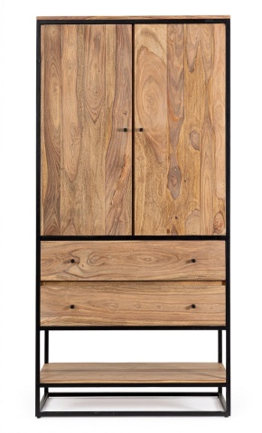 Dulap living Nartan cu 2 uși și 2 sertare, din lemn de sheesham și oțel, 90x45x190 cm - Img 3