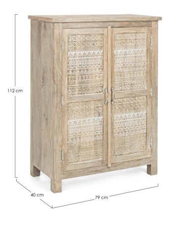 Dulapior Mayra, cu 2 uși, cu decorațiuni sculptate manual, din lemn de mango, 79x40x112 cm - Img 2