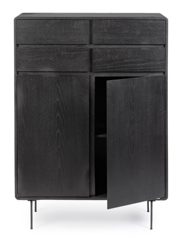 Dulapior Widald, cu 2 uși și 4 sertare, din MDF furniruit cu frasin și oțel, negru, 90x40x130.5 cm - Img 8