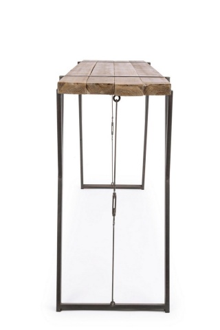 Masă bar fixă, 4 locuri, din oțel și lemn de brad, 200x54x110 cm - Img 4