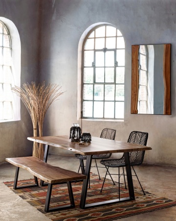 Masă dining Artur, 8 locuri, blat din lemn de salcâm lucrat manual, picioare din oțel, 200x95x77 cm - Img 14