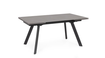 Masă dining extensibilă Jarkko, 8-10 persoane, blat din gresie porțelanată efect marmură și bază din oțel, gri mat, 160-240x90 cm - Img 2