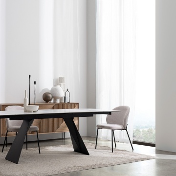 Masă dining extensibilă pentru 8 persoane, cu blat ceramic și picioare din oțel, 160-240x90x76 cm - Img 14