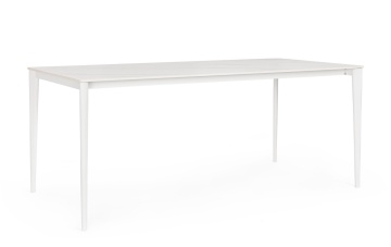 Masă dining fixă Reija, dreptunghiulară, cu blat din gresie porțelanată cu efect de marmură alb și picioare din oțel vopsit alb, 180x90x76 cm