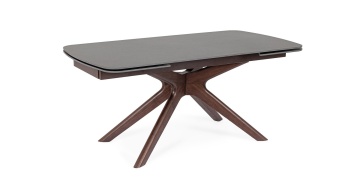 Masă dining Maritta, extensibilă, 6-10 persoane, blat din gresie porțelanată cu efect de marmură, picioare finisaj nuc, 170-250x90x76 cm - Img 2
