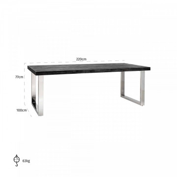 Masa dreptunghiulara cu blat din lemn de stejar Blackbone 77 x 220 x 100 cm gri inchis/argintiu - Img 4