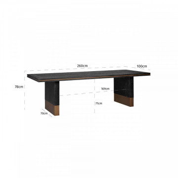 Masa dreptunghiulara cu blat din lemn de stejar Hunter 78 x 260 x 100 cm neagra/maro - Img 4