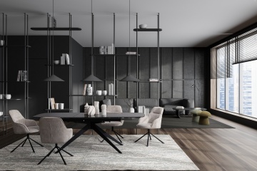 Masă extensibilă Anja, pentru 8-10 persoane, blat din sticlă și picioare din oțel, 180-240x90 cm - Img 9