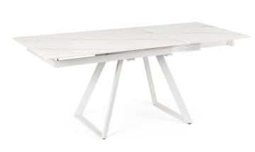Masă extensibilă Reeta, blat gresie porțelanată efect marmură, 4-6 locuri, alb/alb, 120-180x90 cm