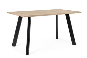 Masă fixă pentru 4 persoane, cu blat cu efect de lemn și picioare din oțel vopsit electrostatic, 140 x 80 x 75 cm