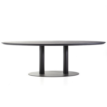 Masa ovala cu blat din lemn de stejar 300x120x76 cm neagra - Img 1