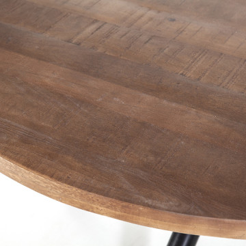 Masa rotunda cu blat din lemn de mango 130x130x76 cm maro/negru - Img 2