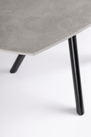 Masă rotundă extensibilă, 2-6 locuri, blat ceramică porțelanată efect marmură, bază din oțel, negru/gri, diametru 87/135 cm - Img 5