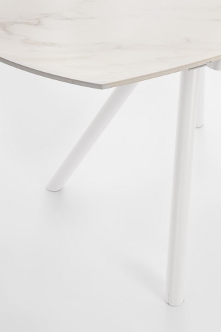 Masă rotundă extensibilă, 2-6 locuri, blat ceramică porțelanată efect marmură, bază din oțel, alb/alb, diametru 87/135 cm - Img 5