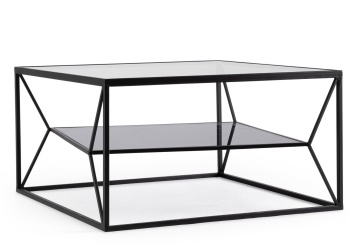 Măsuță de cafea Hydra, pătrată, cu blat din sticlă securizată și cadru din oțel vopsit epoxidic, dimensiuni 70 x 70 cm, înălțime 38 cm