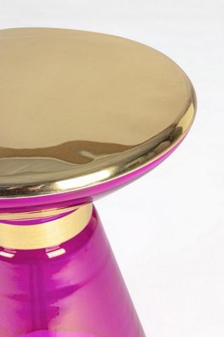 Măsuță de cafea Meriel, rotundă, din sticlă lila și oțel, finisaj alamă aurie, diametru 36 cm, înălțime 46 cm - Img 3