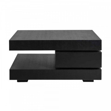 Masuta de cafea patrata din stejar cu spatiu de depozitare Oakura 42x90x90 cm neagra - Img 4