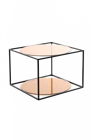Masuta de cafea patrata din sticla cu spatiu de depozitare Cody 50x50x36 cm Coral/negru