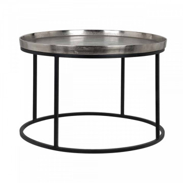 Masuta de cafea rotunda din metal Lyam 45x70x70 cm argintie