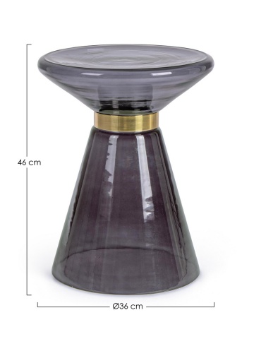 Măsuță de cafea rotundă, din sticlă gri cu inel decorativ auriu, diametru 36 cm - Img 2