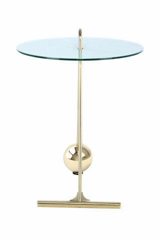Masuta de cafea rotunda din sticla Pendulum 46x46x60 cm alb/auriu - Img 4