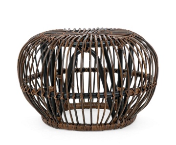 Măsuță de cafea tip puf Doradal, cu model Croco, din ratan, cu finisaj natural, diametru 65 cm, înălțime 44 cm - Img 3