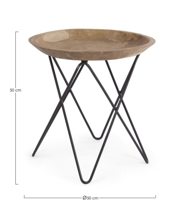 Măsuță de cafea Zahira, cu blat din rădăcini de tec și picioare din oțel, finisaj natural, diametru 50 cm - Img 2