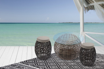 Masuta de exterior rotunda din sticla 36x62x45 cm maro inchis - Img 2