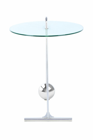 Masuta laterala rotunda din sticla Pendulum 46x46x60 alb/argintiu - Img 4