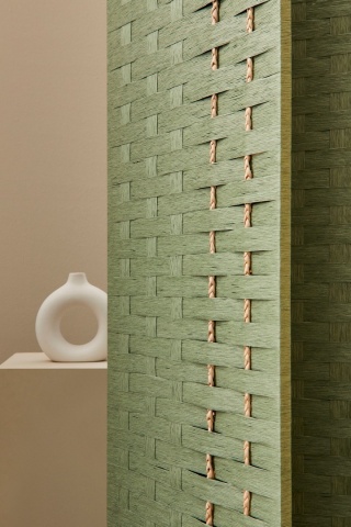 Paravan decorativ 3D Jalila, din hârtie, paie și lemn de plop, verde, 135x180 cm - Img 3