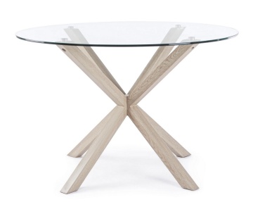 Picioare metalice cu finisaj aspect lemn masă fixă May, rotundă, pentru 4 persoane, blat din sticlă securizată, Ø114 cm - Img 3