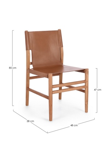Scaun Caroline, din lemn de tec și piele naturală, Cognac, 48x58x85 cm - Img 3