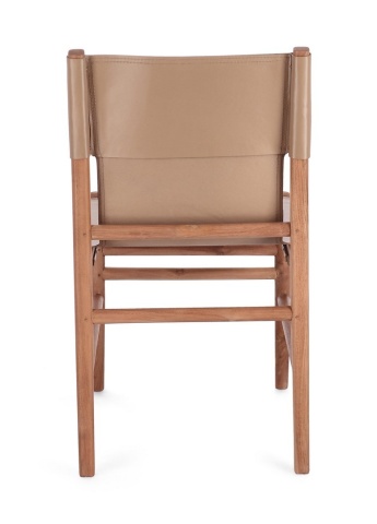 Scaun Caroline, din lemn de tec și piele naturală, Taupe, 48x58x85 cm - Img 5