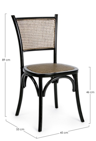 Scaun Carrel negru, din lemn de ulm și ratan natural, 45x53x89 cm - Img 2