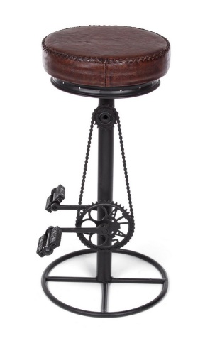 Scaun de bar cu șezut din piele naturală și structură din oțel, diametru 42 cm, înălțime 80 cm - Img 4