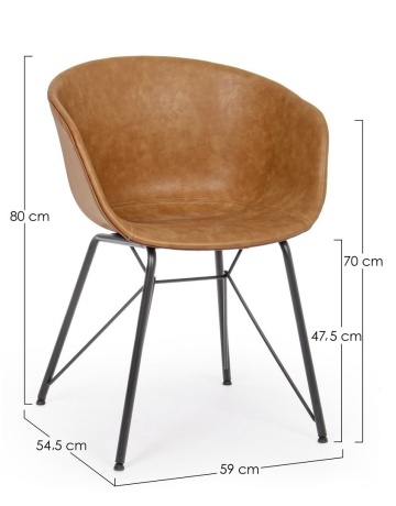 Scaun Nordic din piele ecologică, maro, 59 x 54.5 x 80 cm - Img 2